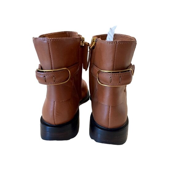 Franco Sarto Elese Leather Boots Size 6 EU 36 Cognac Ankle High Buckle Zip NWOB - Picture 9 of 11
